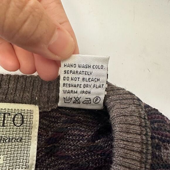 SEGRETO Men’s Made in Italy 100% Virgin Wool Sweater Brow zigzag Print sz medium - Picture 7 of 8
